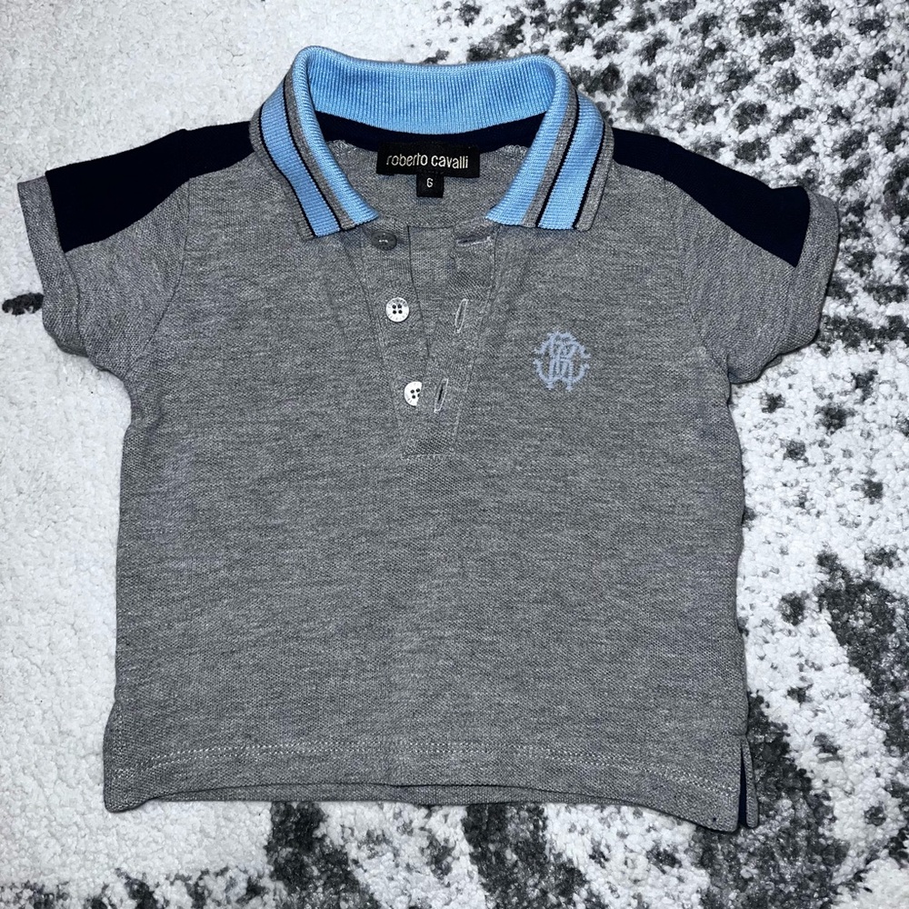 Roberto Cavalli Navy Blue Short Sleeve Knit Polo Shirt Size 6m kids toddler